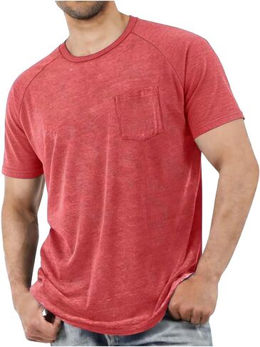 Raglan Short Sleeve Crew Neck T Shirts for Men with Pocket Lightweight Casual Summer Solid Color Basic Tee Shirt Tops in Saudi Arabia