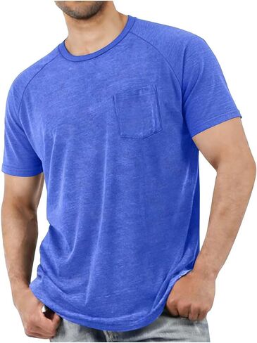 Raglan Short Sleeve Crew Neck T Shirts for Men with Pocket Lightweight Casual Summer Solid Color Basic Tee Shirt Tops in Saudi Arabia