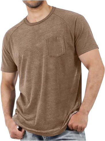 Raglan Short Sleeve Crew Neck T Shirts for Men with Pocket Lightweight Casual Summer Solid Color Basic Tee Shirt Tops in Saudi Arabia