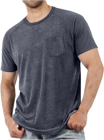 Raglan Short Sleeve Crew Neck T Shirts for Men with Pocket Lightweight Casual Summer Solid Color Basic Tee Shirt Tops in Saudi Arabia