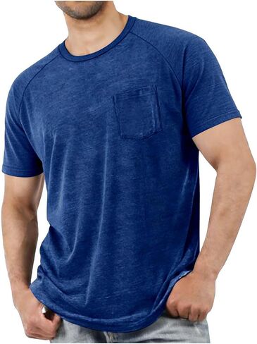 Raglan Short Sleeve Crew Neck T Shirts for Men with Pocket Lightweight Casual Summer Solid Color Basic Tee Shirt Tops in Saudi Arabia