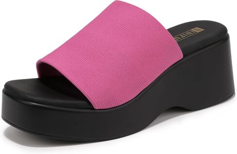 IDIFU IN3 Platform Sandals for Women Comfortable Square Open Toe Wedges Sandals Cute Dressy Casual Vacation Summer Beach Walking Lightweight Slip On Chunky Wedge Heel Slide Sandals in Kuwait