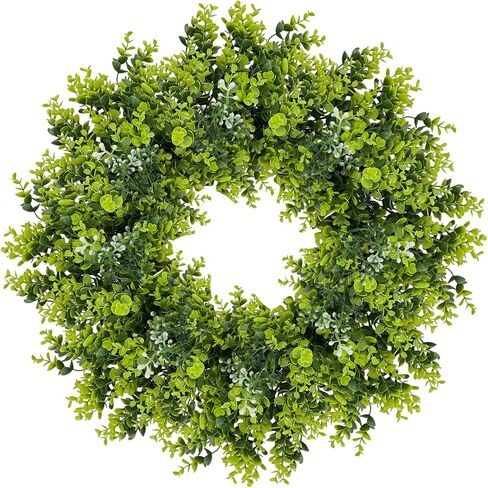 28" Large Boxwood Wreath for Front Door, Artificial Greenery Wreath with Fabric Plaid Bow for Wall Window Porch Farmhouse Party Wedding, Indoor Outdoor All Season Home Decor in Saudi Arabia