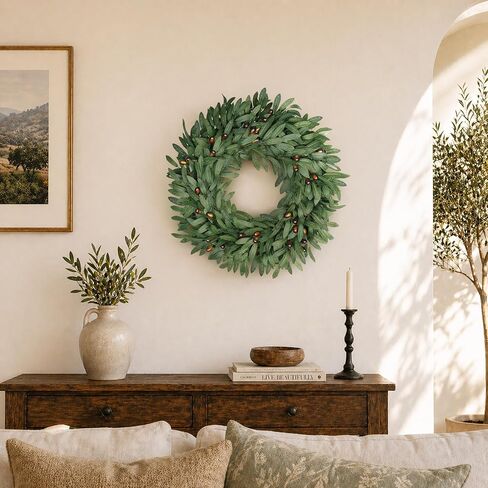 22 inch Olive Wreaths for Front Door Set of 2, Artificial Large Spring Summer All Seasons Year Round Green Olive Branch Wreath for Home Outdoor Indoor Farmhouse Porch Window in Saudi Arabia