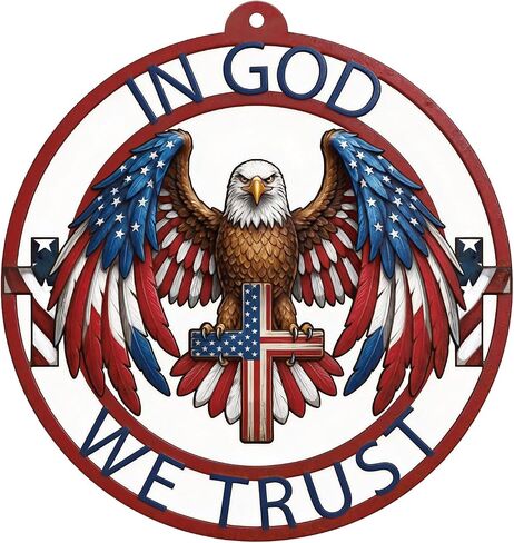 13 Inch Eagle Decor Outdoor 4th of July Independence Day Metal Wreath Patriotic American God Bless Eagle Sign for Front Door Porch Yard Blue Red White Decoration Wall Art Decor in Saudi Arabia