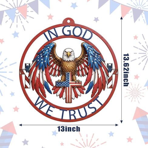 13 Inch Eagle Decor Outdoor 4th of July Independence Day Metal Wreath Patriotic American God Bless Eagle Sign for Front Door Porch Yard Blue Red White Decoration Wall Art Decor in Saudi Arabia