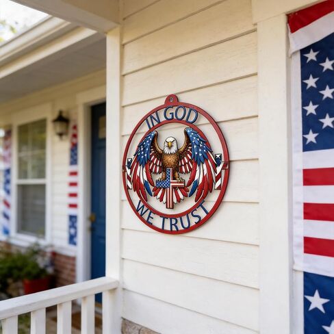 13 Inch Eagle Decor Outdoor 4th of July Independence Day Metal Wreath Patriotic American God Bless Eagle Sign for Front Door Porch Yard Blue Red White Decoration Wall Art Decor in Saudi Arabia