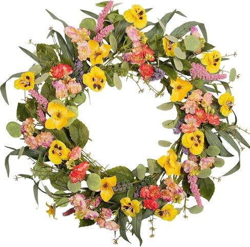 22 Inch Spring Summer Floral Wreath, Pink Purple Daisy Wreath with Butterflies and Eucalyptus Leaves, Front Door Farmhouse Decor for Indoor Outdoor All Seasons in Saudi Arabia