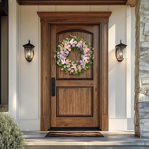 22 Inch Spring Summer Floral Wreath, Pink Purple Daisy Wreath with Butterflies and Eucalyptus Leaves, Front Door Farmhouse Decor for Indoor Outdoor All Seasons in Saudi Arabia