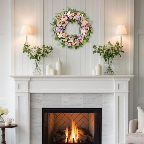 22 Inch Spring Summer Floral Wreath, Pink Purple Daisy Wreath with Butterflies and Eucalyptus Leaves, Front Door Farmhouse Decor for Indoor Outdoor All Seasons in Saudi Arabia