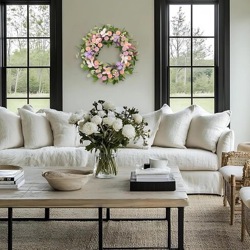 22 Inch Spring Summer Floral Wreath, Pink Purple Daisy Wreath with Butterflies and Eucalyptus Leaves, Front Door Farmhouse Decor for Indoor Outdoor All Seasons in Saudi Arabia