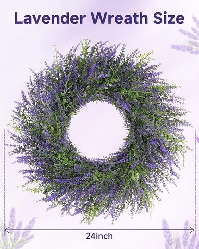 DDHS 24inch Lavender Wreath for Front Door, Window, Porch, Spring Summer Artificial Wreaths All Seasons Farmhouse Indoor Outdoor Decor-pulpre in Saudi Arabia