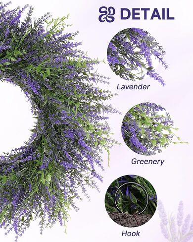 DDHS 24inch Lavender Wreath for Front Door, Window, Porch, Spring Summer Artificial Wreaths All Seasons Farmhouse Indoor Outdoor Decor-pulpre in Saudi Arabia