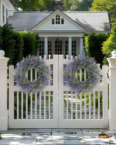 DDHS 24inch Lavender Wreath for Front Door, Window, Porch, Spring Summer Artificial Wreaths All Seasons Farmhouse Indoor Outdoor Decor-pulpre in Saudi Arabia