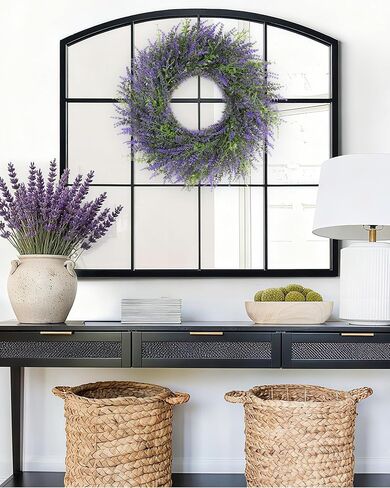 DDHS 24inch Lavender Wreath for Front Door, Window, Porch, Spring Summer Artificial Wreaths All Seasons Farmhouse Indoor Outdoor Decor-pulpre in Saudi Arabia