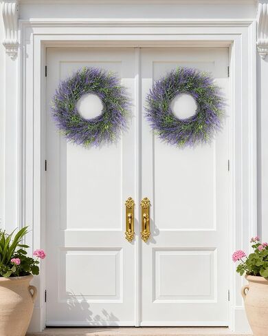 DDHS 24inch Lavender Wreath for Front Door, Window, Porch, Spring Summer Artificial Wreaths All Seasons Farmhouse Indoor Outdoor Decor-pulpre in Saudi Arabia