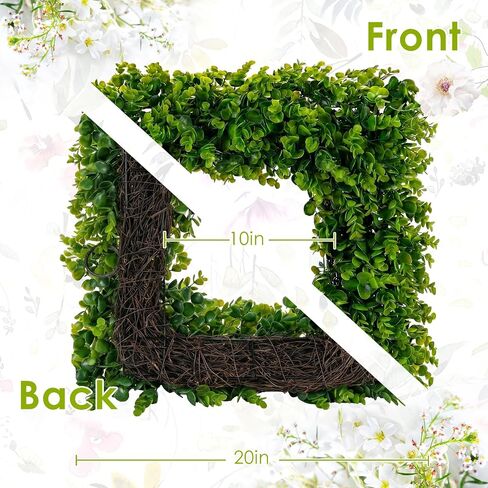Boxwood Wreaths for Front Door Decor, 20" Artificial Greenery Square Wreath Decorations for Spring Summer Home Door Window Outside Wall Indoor Outdoor Porch and Birthday Wedding Party in Saudi Arabia