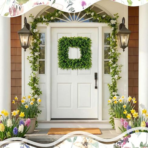 Boxwood Wreaths for Front Door Decor, 20" Artificial Greenery Square Wreath Decorations for Spring Summer Home Door Window Outside Wall Indoor Outdoor Porch and Birthday Wedding Party in Saudi Arabia