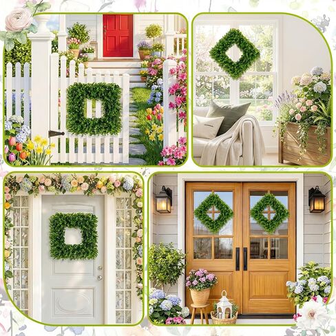 Boxwood Wreaths for Front Door Decor, 20" Artificial Greenery Square Wreath Decorations for Spring Summer Home Door Window Outside Wall Indoor Outdoor Porch and Birthday Wedding Party in Saudi Arabia