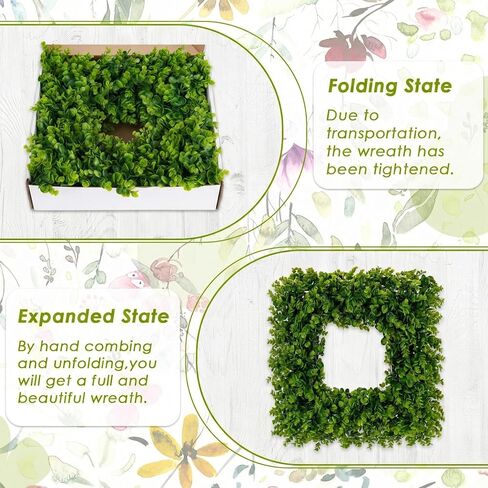 Boxwood Wreaths for Front Door Decor, 20" Artificial Greenery Square Wreath Decorations for Spring Summer Home Door Window Outside Wall Indoor Outdoor Porch and Birthday Wedding Party in Saudi Arabia