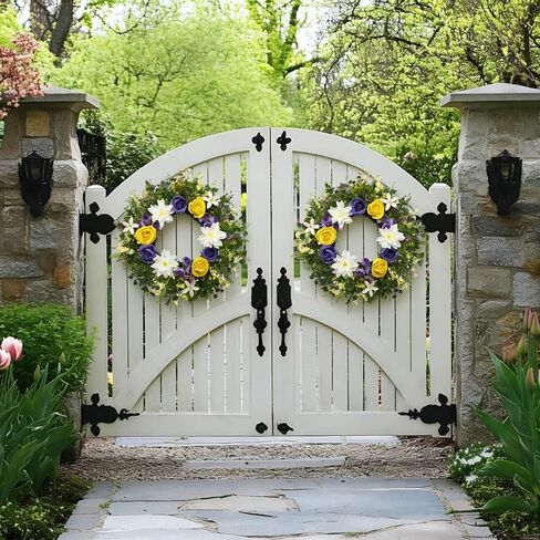 24 Inch Spring Summer Wreath for Front Door – with Yellow Roses, Chrysanthemums, Silk Flowers & Greenery – All-Season Indoor Outdoor Porch, Wedding Backdrop, Farmhouse Wall, Living Room Decor in Saudi Arabia
