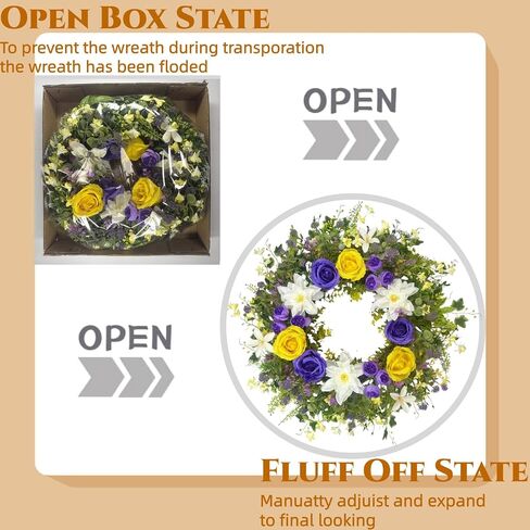 24 Inch Spring Summer Wreath for Front Door – with Yellow Roses, Chrysanthemums, Silk Flowers & Greenery – All-Season Indoor Outdoor Porch, Wedding Backdrop, Farmhouse Wall, Living Room Decor in Saudi Arabia