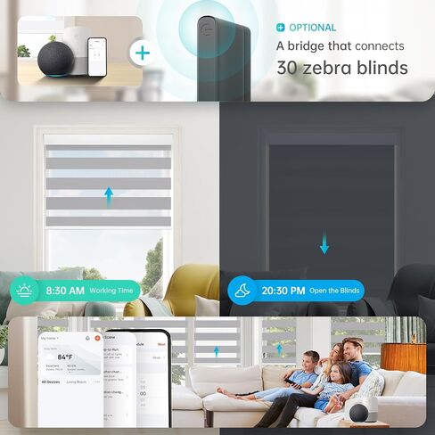 DENFOON Motorized Zebra Blinds, Solar Powered Dual Layer Automatic Shades with Remote Control, Rechargeable Smart Blinds Horizontal Wireless Electric Shades for Windows. White， 35 x 72 in Saudi Arabia