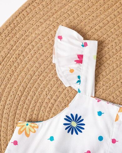 Girls' 2-Piece Floral Set – Ruffle Strap Floral Print Top & Denim Shorts with Bow for 4-7Y Little Girls Casual & Playwear in Kuwait