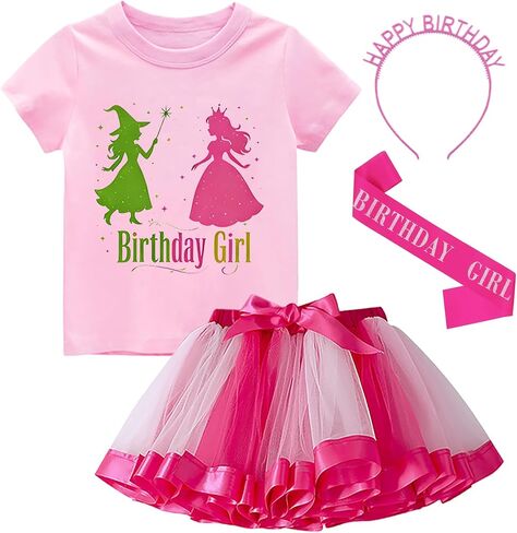 Witch Birthday Girl Outfit Short Sleeve T-Shirt Tutu Skirt Set with Headband&Sash 4 Pcs Set 2-8 Years in Saudi Arabia