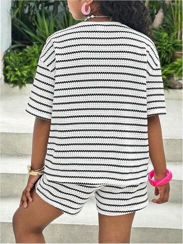 SOLY HUX Girl's Summer 2 Piece Set Striped Knit Top and Shorts Matching Vacation Outfits in Kuwait