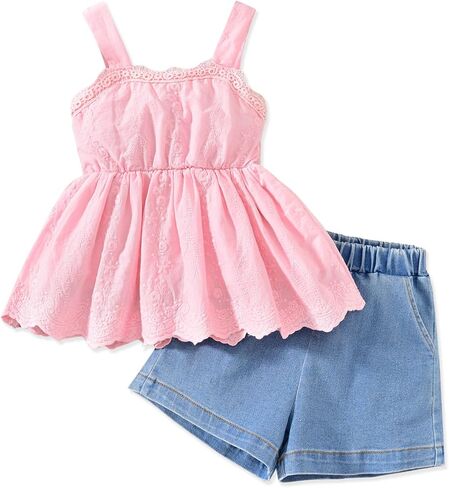 HIHA Todder Girls Camisole Tops Denim Short Set For 2-7 Years in Kuwait