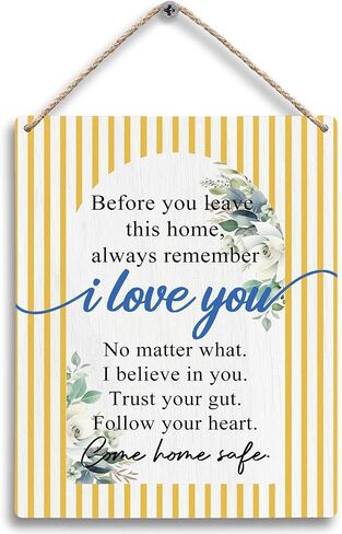 FUGWN Inspirational Home Hanging Wooden Signs 8x10, Before You Leave This Home Motivational Floral Wall Pediments Decor Wood Plaque Hanging Decorations for Entryway Hallway Living Room Door Decor in Kuwait