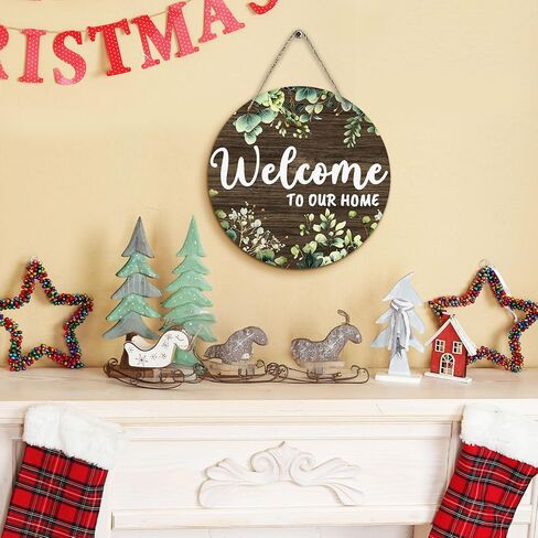 PHAMTE Welcome to Our Home Round Wreath Sign, Cottagecore Botanical Farmhouse Wall Hanging Plaque Wood Sign, Welcome Home Decor Decorations for Wall Pediments Door Porch Room 12 Inch in Kuwait