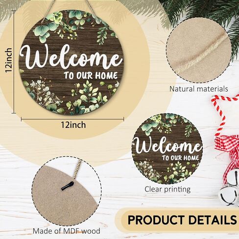 PHAMTE Welcome to Our Home Round Wreath Sign, Cottagecore Botanical Farmhouse Wall Hanging Plaque Wood Sign, Welcome Home Decor Decorations for Wall Pediments Door Porch Room 12 Inch in Kuwait