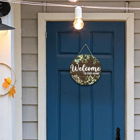 PHAMTE Welcome to Our Home Round Wreath Sign, Cottagecore Botanical Farmhouse Wall Hanging Plaque Wood Sign, Welcome Home Decor Decorations for Wall Pediments Door Porch Room 12 Inch in Kuwait