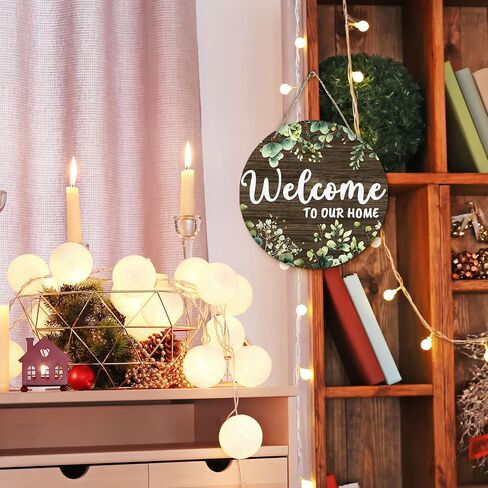 PHAMTE Welcome to Our Home Round Wreath Sign, Cottagecore Botanical Farmhouse Wall Hanging Plaque Wood Sign, Welcome Home Decor Decorations for Wall Pediments Door Porch Room 12 Inch in Kuwait