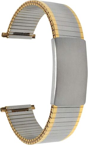 Bandini Stainless Steel Stretch Watch Band, Straight End, Metal Expansion Strap, Adjustable Length - Silver, Gold and Silver/Gold Tone - 18mm, 19mm, 20mm, 21mm, 22mm in Kuwait