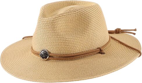 Home Prefer UPF50+ Men's Straw Fedora Sun Hat Wide Brim Summer Beach Golf Garden Straw Sun Hat with Decorative Badge Lanyard in Kuwait