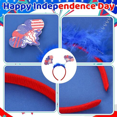 JATEBI 25PCS Memorial Day Accessories - Red White and Blue Headband American Flag Hairband Star Sunglasses, 4th of July Necklace, Veterans Day Patriotic Bulk for Parade Party Favors Decorations in Kuwait