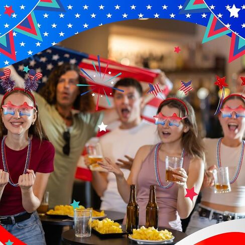 JATEBI 25PCS Memorial Day Accessories - Red White and Blue Headband American Flag Hairband Star Sunglasses, 4th of July Necklace, Veterans Day Patriotic Bulk for Parade Party Favors Decorations in Kuwait