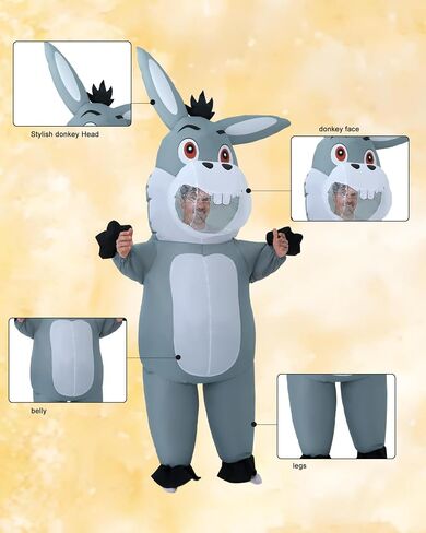 Inflatable Donkey Costume - Adult Funny Blow Up Farm Animal | Grey Full Body Jumpsuit. Hilarious Gag Outfit for Halloween, Cosplay, Festival Parades & Bachelor Events. in Saudi Arabia