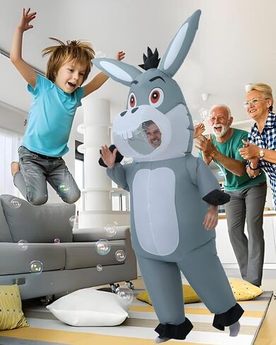 Inflatable Donkey Costume - Adult Funny Blow Up Farm Animal | Grey Full Body Jumpsuit. Hilarious Gag Outfit for Halloween, Cosplay, Festival Parades & Bachelor Events. in Saudi Arabia