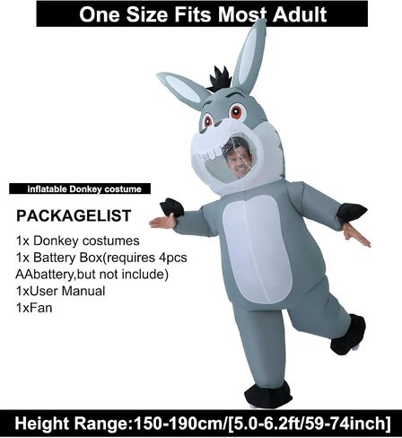 Inflatable Donkey Costume - Adult Funny Blow Up Farm Animal | Grey Full Body Jumpsuit. Hilarious Gag Outfit for Halloween, Cosplay, Festival Parades & Bachelor Events. in Saudi Arabia