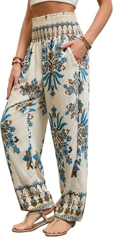 QIANXIZHAN Women's Harem Pants, Hippie Boho Pants High Waist Flowy Yoga Pants with Pockets in Kuwait