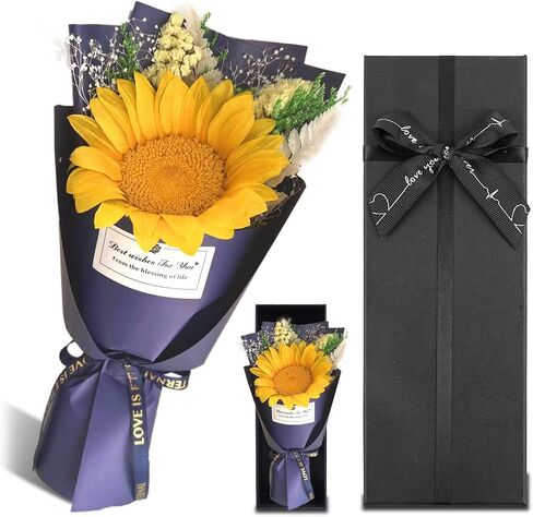 Preserved Flowers Bouquet Forever Real Sunflower, Eternal Flower Bouquet in Gift Box - Ready to Gifts for Women, Girlfriend, Valentine's Day, Mother's Day in Saudi Arabia