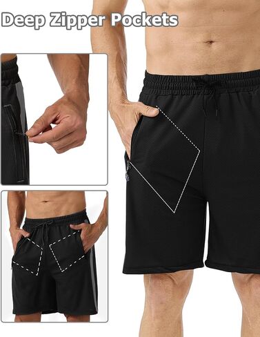 Zhuqing Men's Mesh Athletic Shorts with Zipper Pockets 7" Quick Dry 2 Pack Workout Shorts for Men Lightweight Basketball in Kuwait