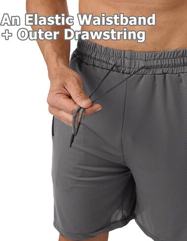 Zhuqing Men's Mesh Athletic Shorts with Zipper Pockets 7" Quick Dry 2 Pack Workout Shorts for Men Lightweight Basketball in Kuwait