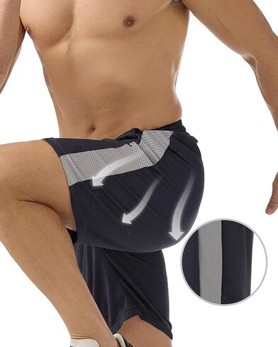Zhuqing Men's Mesh Athletic Shorts with Zipper Pockets 7" Quick Dry 2 Pack Workout Shorts for Men Lightweight Basketball in Kuwait