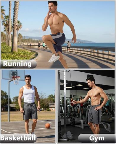 Zhuqing Men's Mesh Athletic Shorts with Zipper Pockets 7" Quick Dry 2 Pack Workout Shorts for Men Lightweight Basketball in Kuwait