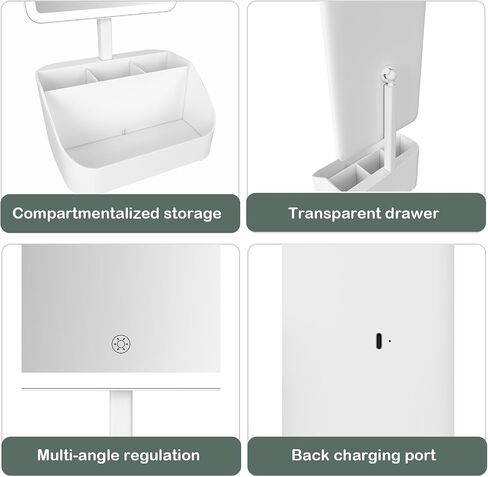 Rechargeable Makeup Mirror Organizer with LED Lights & 20X Magnification, Large Capacity Cosmetic Display Case for Skincare & Makeup Brushes, Countertop Vanity Organizer for Bedroom, Bathroom (Cream) in Saudi Arabia